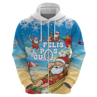 Guam Christmas Zip Hoodie Felis Pasgua Chilling Santa - Polynesian Pride