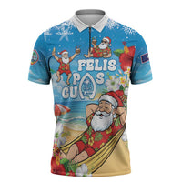 Guam Christmas Zipper Polo Shirt Felis Pasgua Chilling Santa - Polynesian Pride