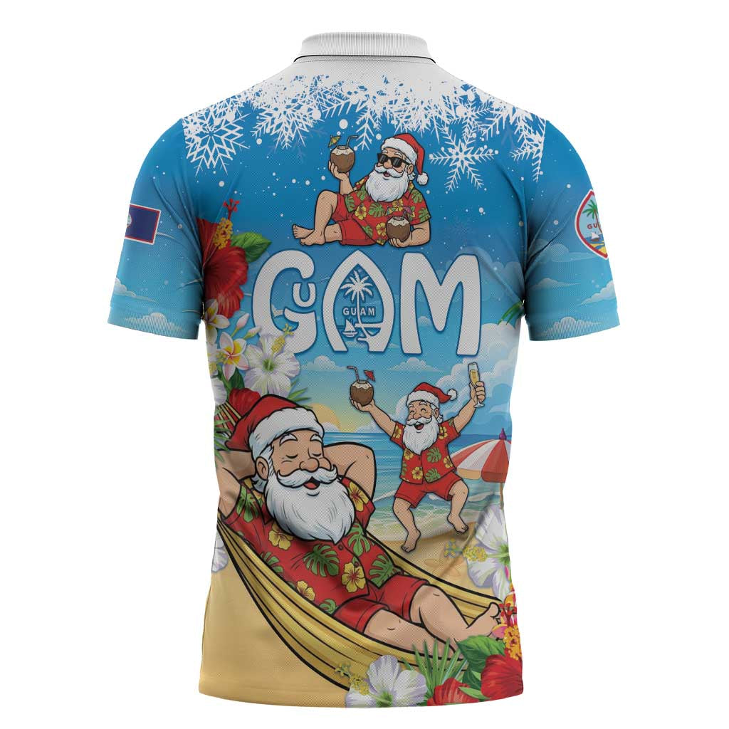 Guam Christmas Zipper Polo Shirt Felis Pasgua Chilling Santa - Polynesian Pride