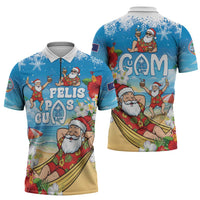 Guam Christmas Zipper Polo Shirt Felis Pasgua Chilling Santa - Polynesian Pride