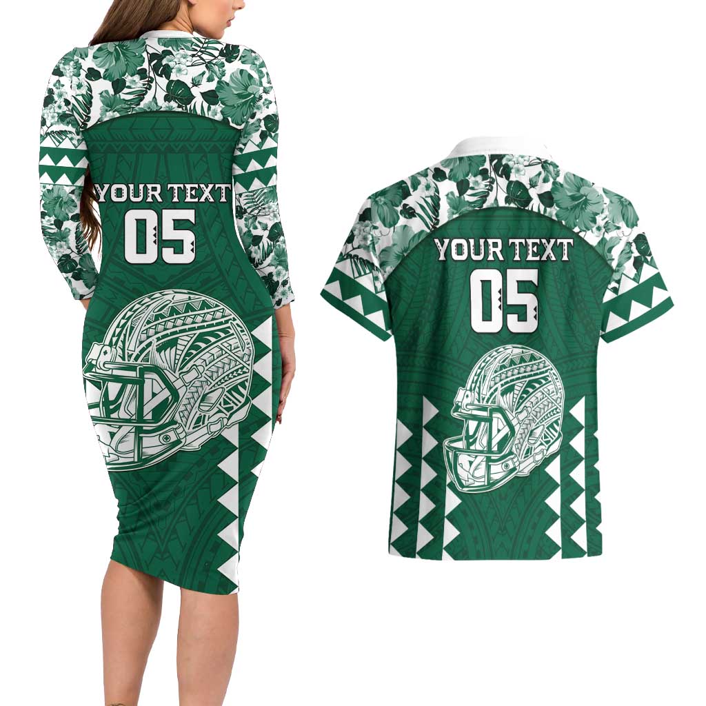 Custom Hawaii Football Couples Matching Long Sleeve Bodycon Dress and Hawaiian Shirt Rainbow Warriors Tropical Vibes LT05 - Polynesian Pride