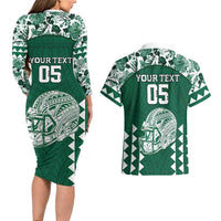 Custom Hawaii Football Couples Matching Long Sleeve Bodycon Dress and Hawaiian Shirt Rainbow Warriors Tropical Vibes LT05 - Polynesian Pride