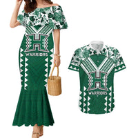 Custom Hawaii Football Couples Matching Mermaid Dress and Hawaiian Shirt Rainbow Warriors Tropical Vibes LT05 Green - Polynesian Pride