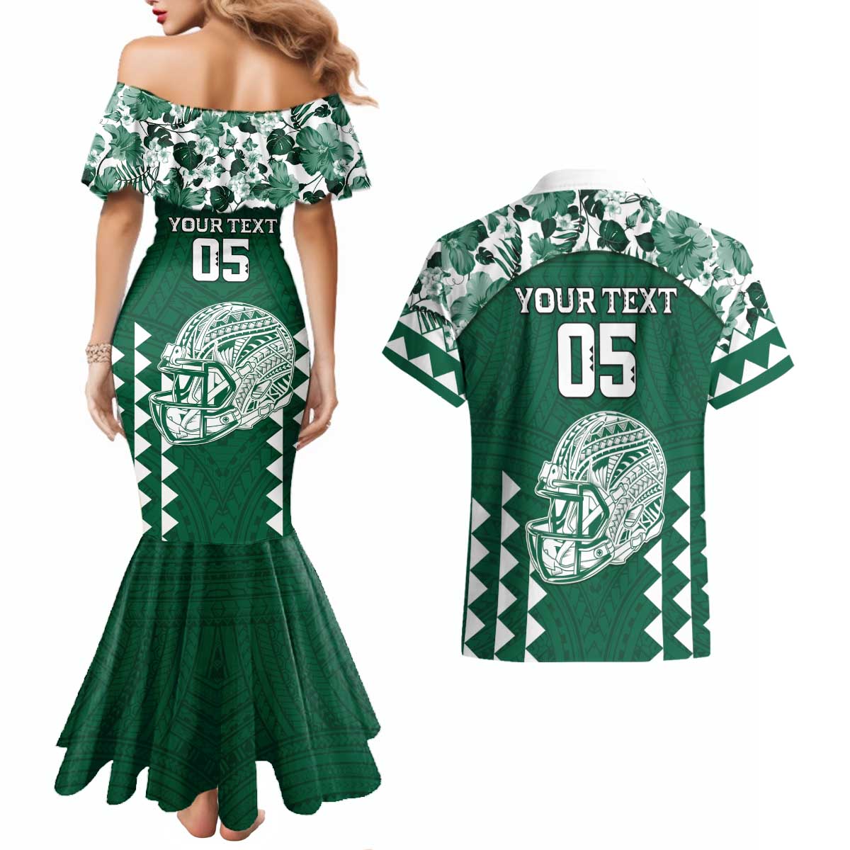 Custom Hawaii Football Couples Matching Mermaid Dress and Hawaiian Shirt Rainbow Warriors Tropical Vibes LT05 - Polynesian Pride