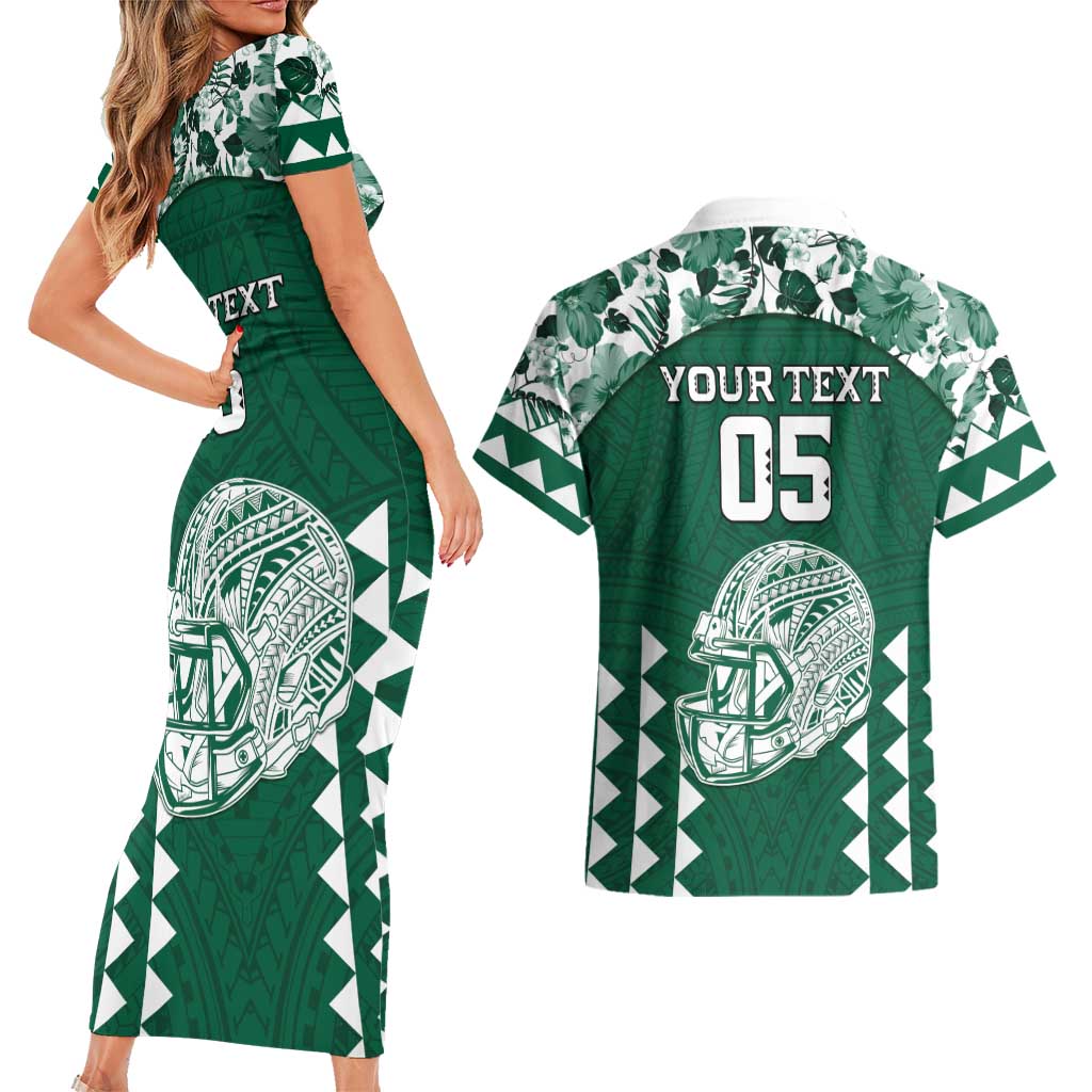 Custom Hawaii Football Couples Matching Short Sleeve Bodycon Dress and Hawaiian Shirt Rainbow Warriors Tropical Vibes LT05 - Polynesian Pride