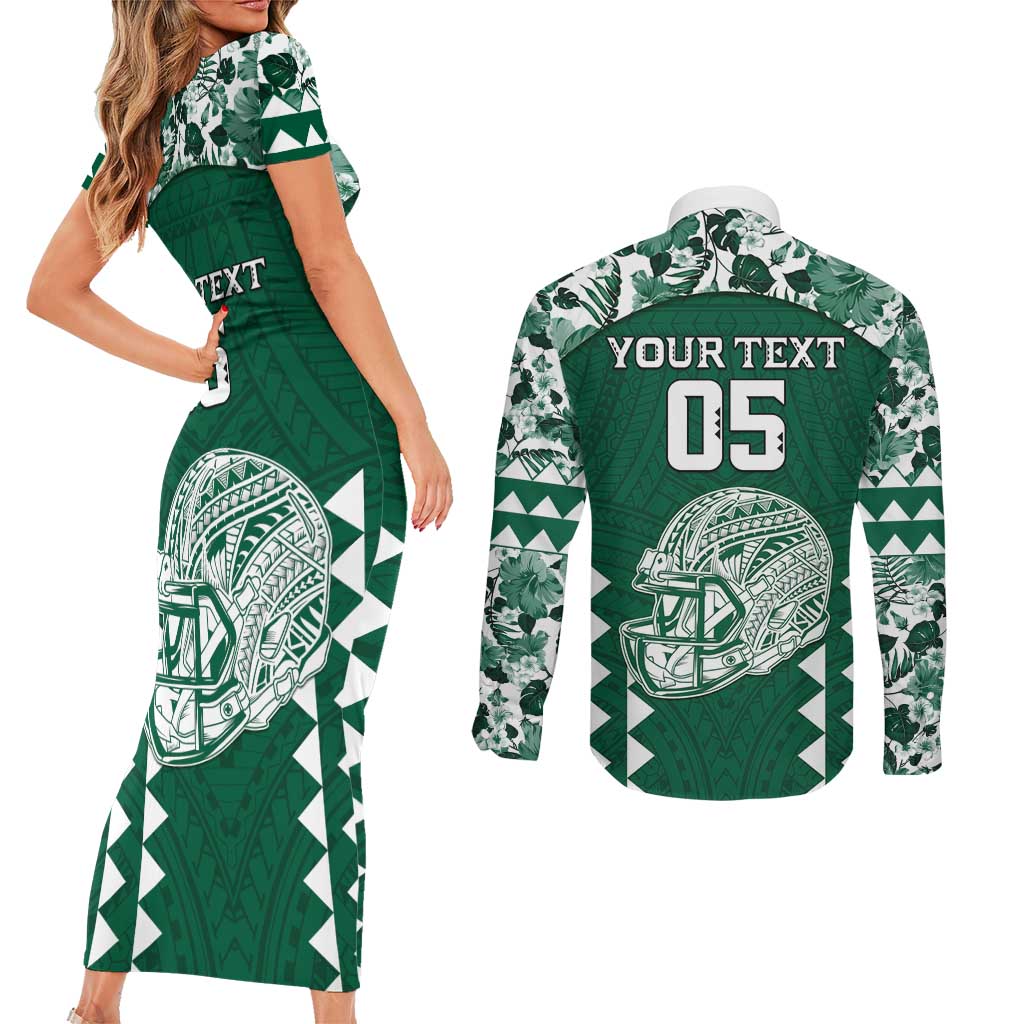 Custom Hawaii Football Couples Matching Short Sleeve Bodycon Dress and Long Sleeve Button Shirt Rainbow Warriors Tropical Vibes LT05 - Polynesian Pride