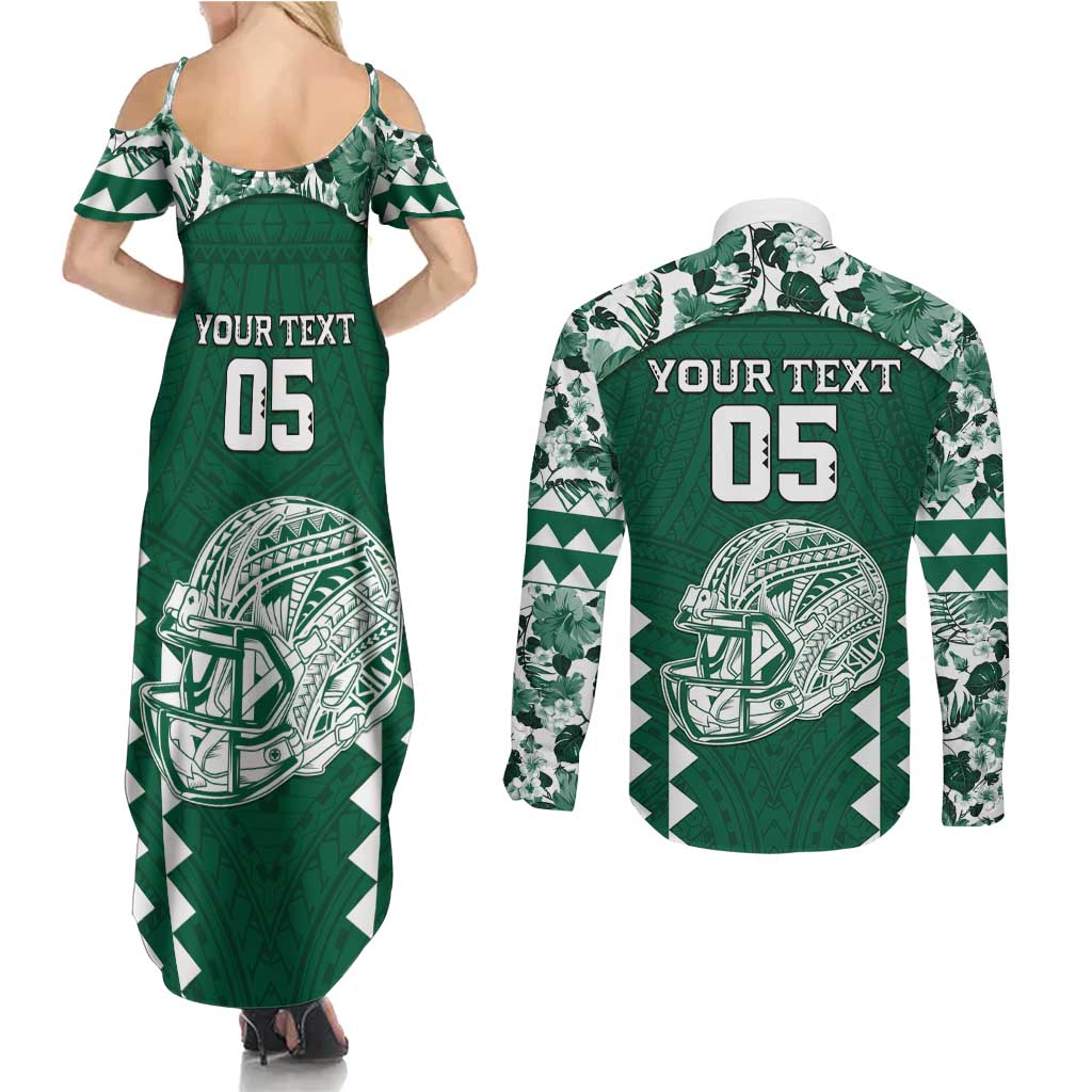 Custom Hawaii Football Couples Matching Summer Maxi Dress and Long Sleeve Button Shirt Rainbow Warriors Tropical Vibes - Polynesian Pride