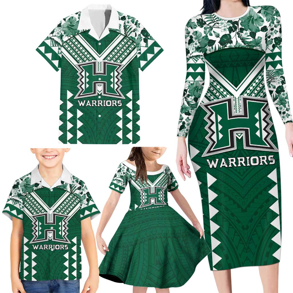 Custom Hawaii Football Family Matching Long Sleeve Bodycon Dress and Hawaiian Shirt Rainbow Warriors Tropical Vibes LT05 - Polynesian Pride