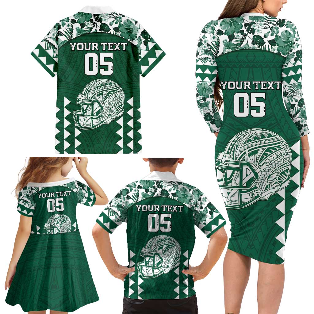 Custom Hawaii Football Family Matching Long Sleeve Bodycon Dress and Hawaiian Shirt Rainbow Warriors Tropical Vibes LT05 - Polynesian Pride