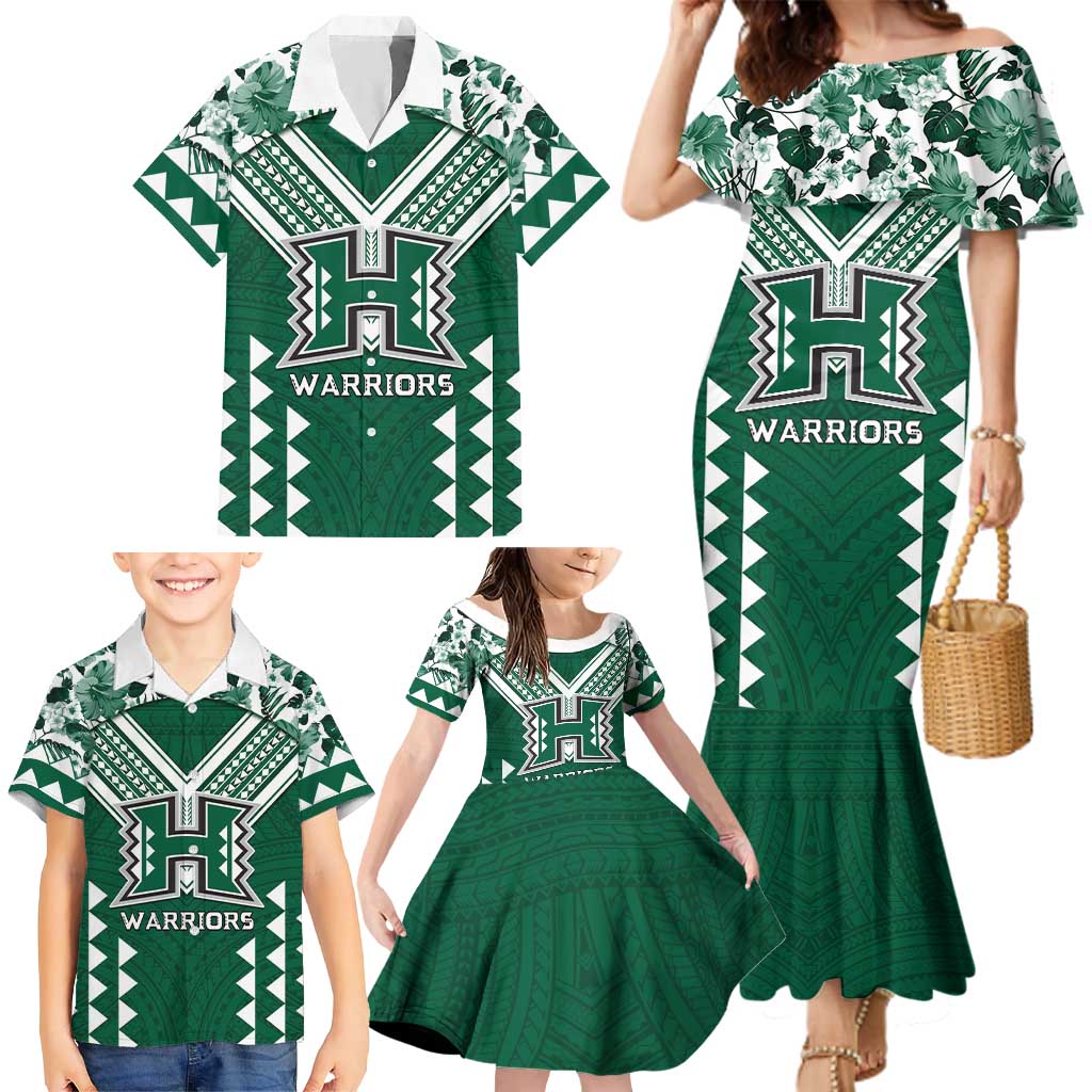 Custom Hawaii Football Family Matching Mermaid Dress and Hawaiian Shirt Rainbow Warriors Tropical Vibes LT05 - Polynesian Pride