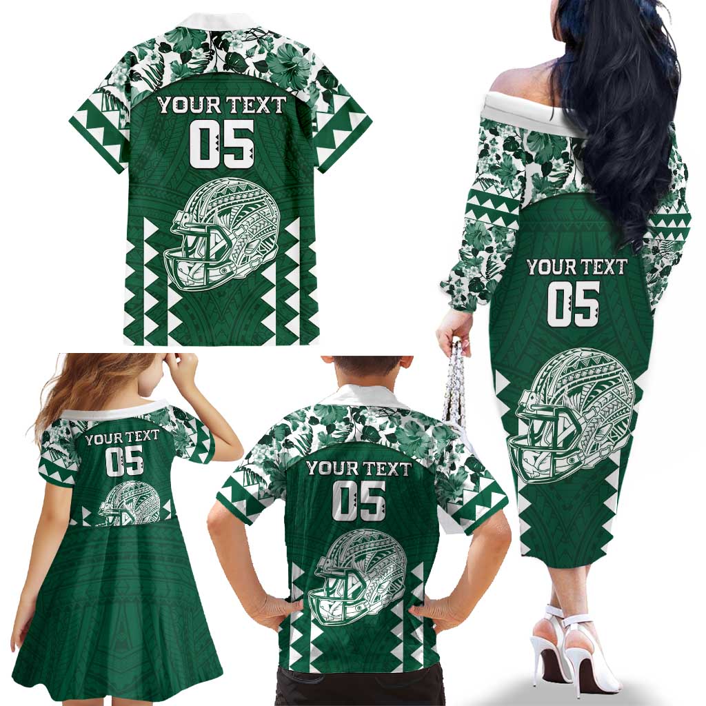Custom Hawaii Football Family Matching Off The Shoulder Long Sleeve Dress and Hawaiian Shirt Rainbow Warriors Tropical Vibes LT05 - Polynesian Pride