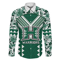 Custom Hawaii Football Family Matching Off The Shoulder Long Sleeve Dress and Hawaiian Shirt Rainbow Warriors Tropical Vibes LT05 Dad's Shirt - Long Sleeve Green - Polynesian Pride