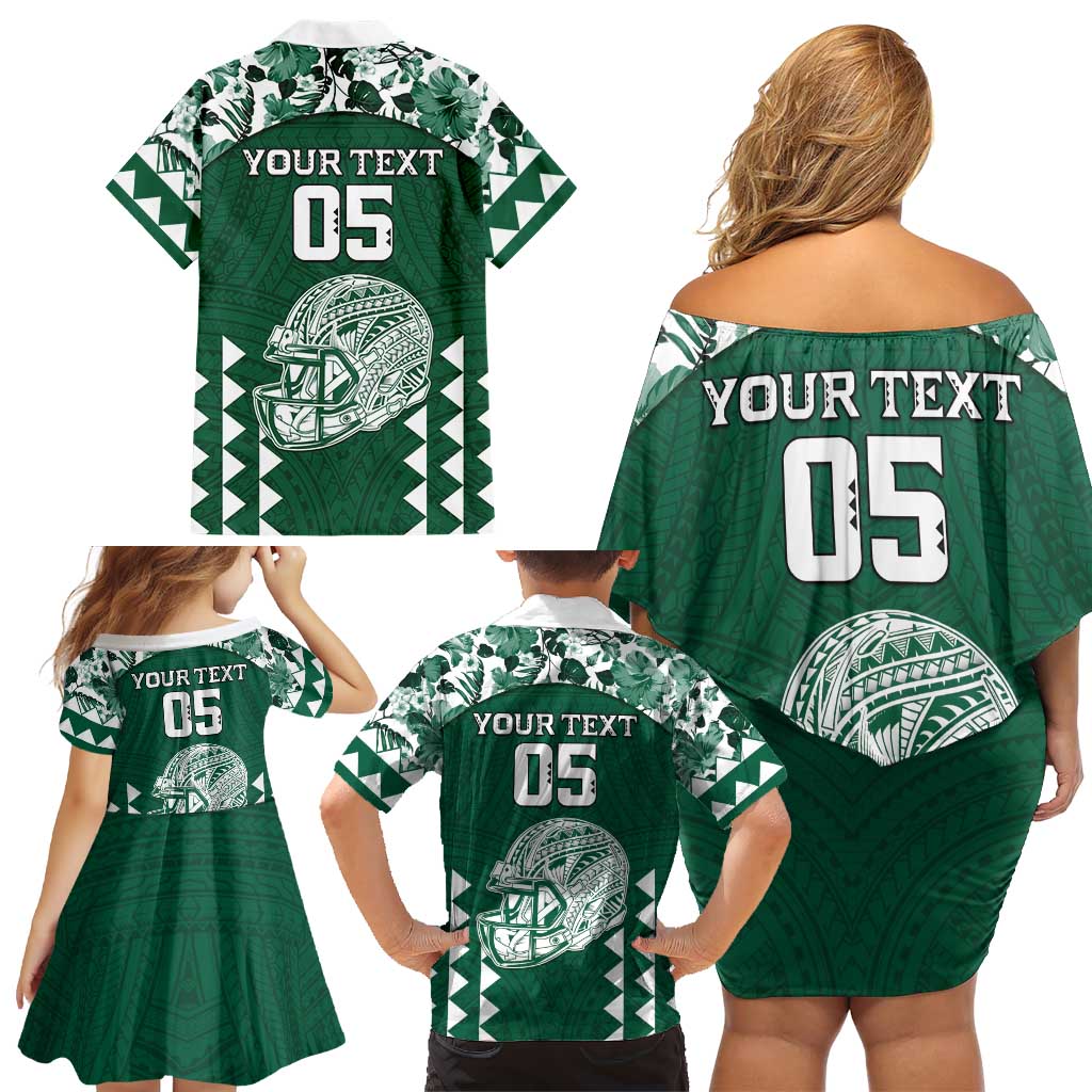 Custom Hawaii Football Family Matching Off Shoulder Short Dress and Hawaiian Shirt Rainbow Warriors Tropical Vibes LT05 - Polynesian Pride
