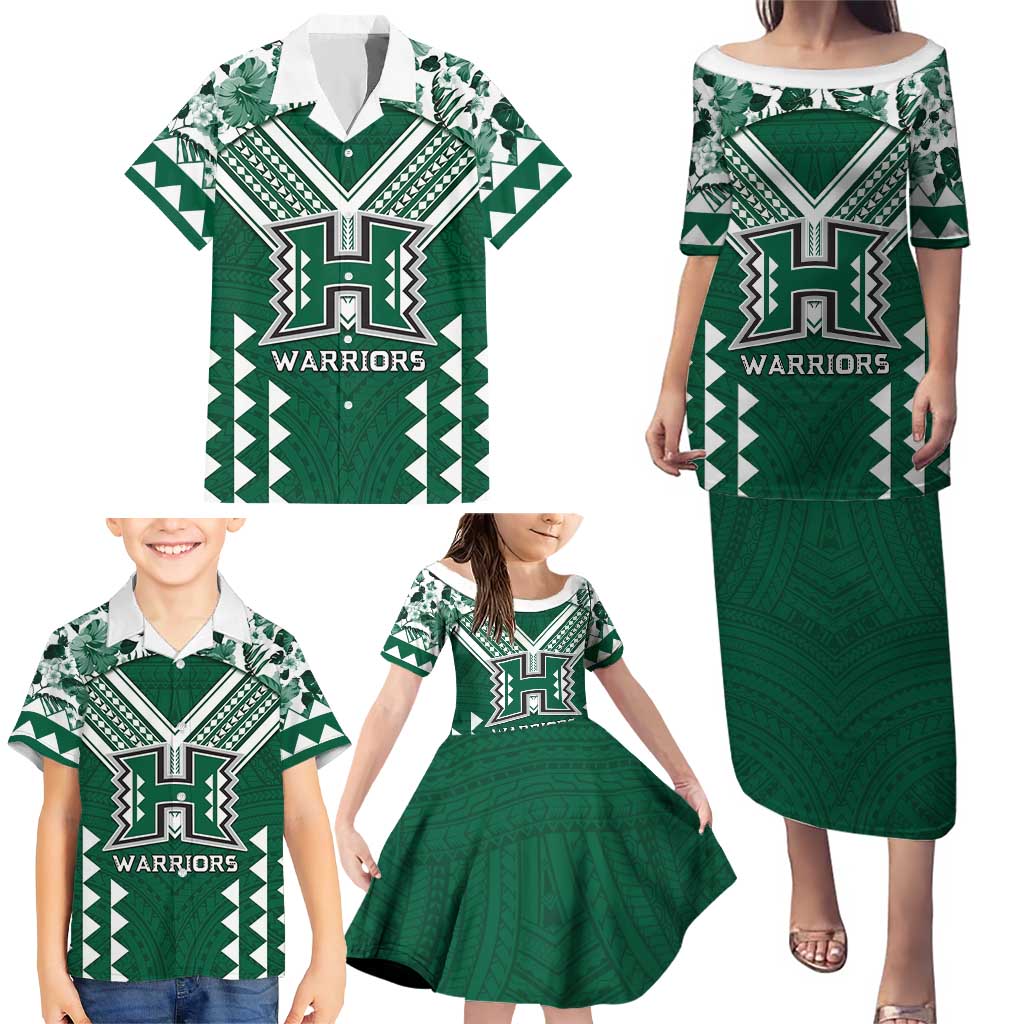 Custom Hawaii Football Family Matching Puletasi and Hawaiian Shirt Rainbow Warriors Tropical Vibes - Polynesian Pride