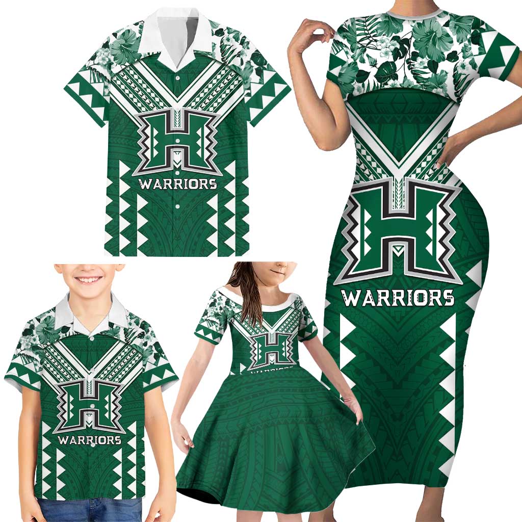 Custom Hawaii Football Family Matching Short Sleeve Bodycon Dress and Hawaiian Shirt Rainbow Warriors Tropical Vibes LT05 - Polynesian Pride