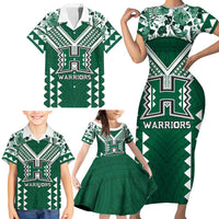 Custom Hawaii Football Family Matching Short Sleeve Bodycon Dress and Hawaiian Shirt Rainbow Warriors Tropical Vibes LT05 - Polynesian Pride