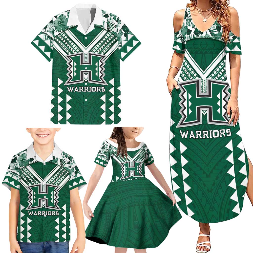 Custom Hawaii Football Family Matching Summer Maxi Dress and Hawaiian Shirt Rainbow Warriors Tropical Vibes - Polynesian Pride
