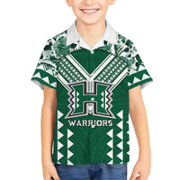 Custom Hawaii Football Family Matching Summer Maxi Dress and Hawaiian Shirt Rainbow Warriors Tropical Vibes LT05 Son's Shirt Green - Polynesian Pride