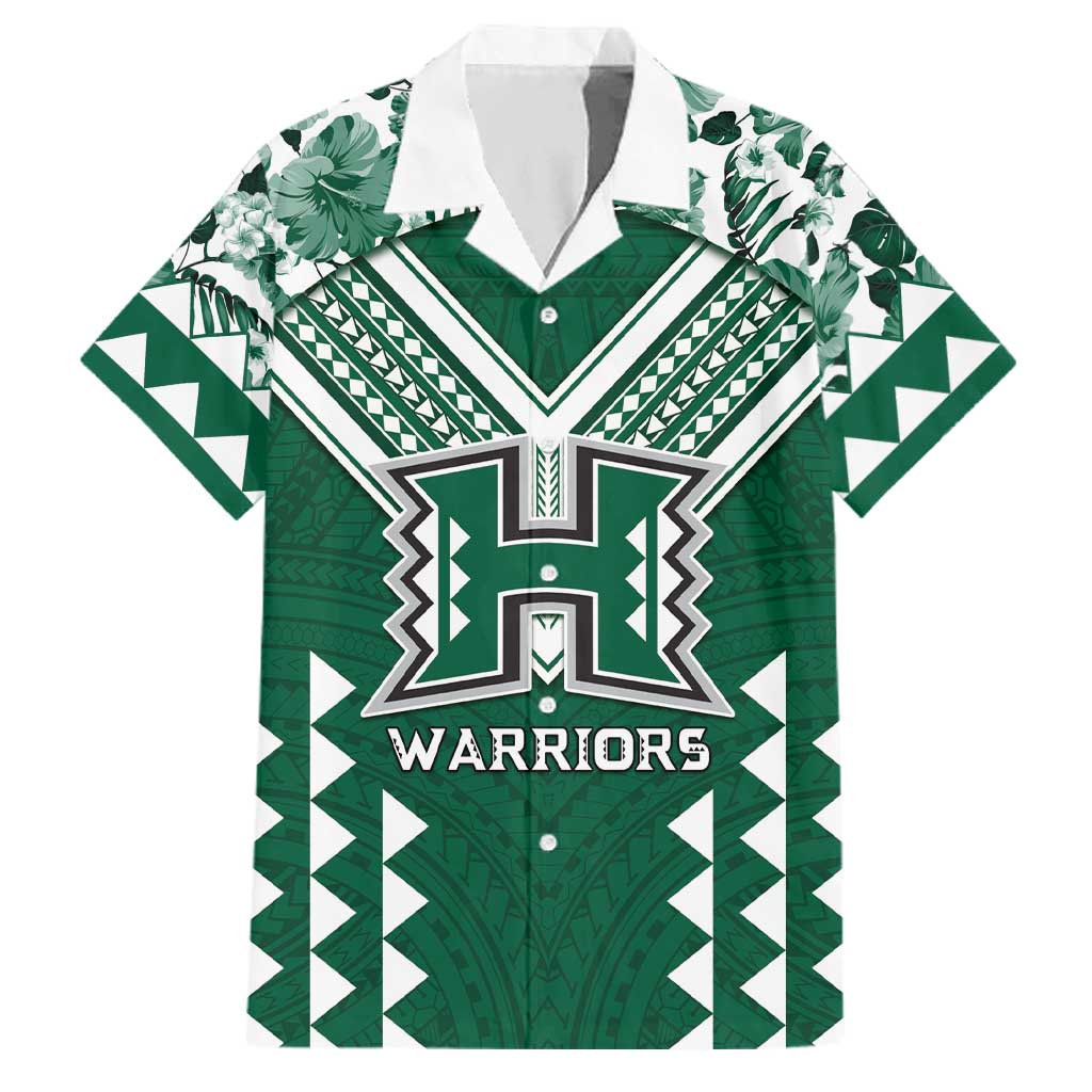 Custom Hawaii Football Family Matching Tank Maxi Dress and Hawaiian Shirt Rainbow Warriors Tropical Vibes LT05 Dad's Shirt - Short Sleeve Green - Polynesian Pride