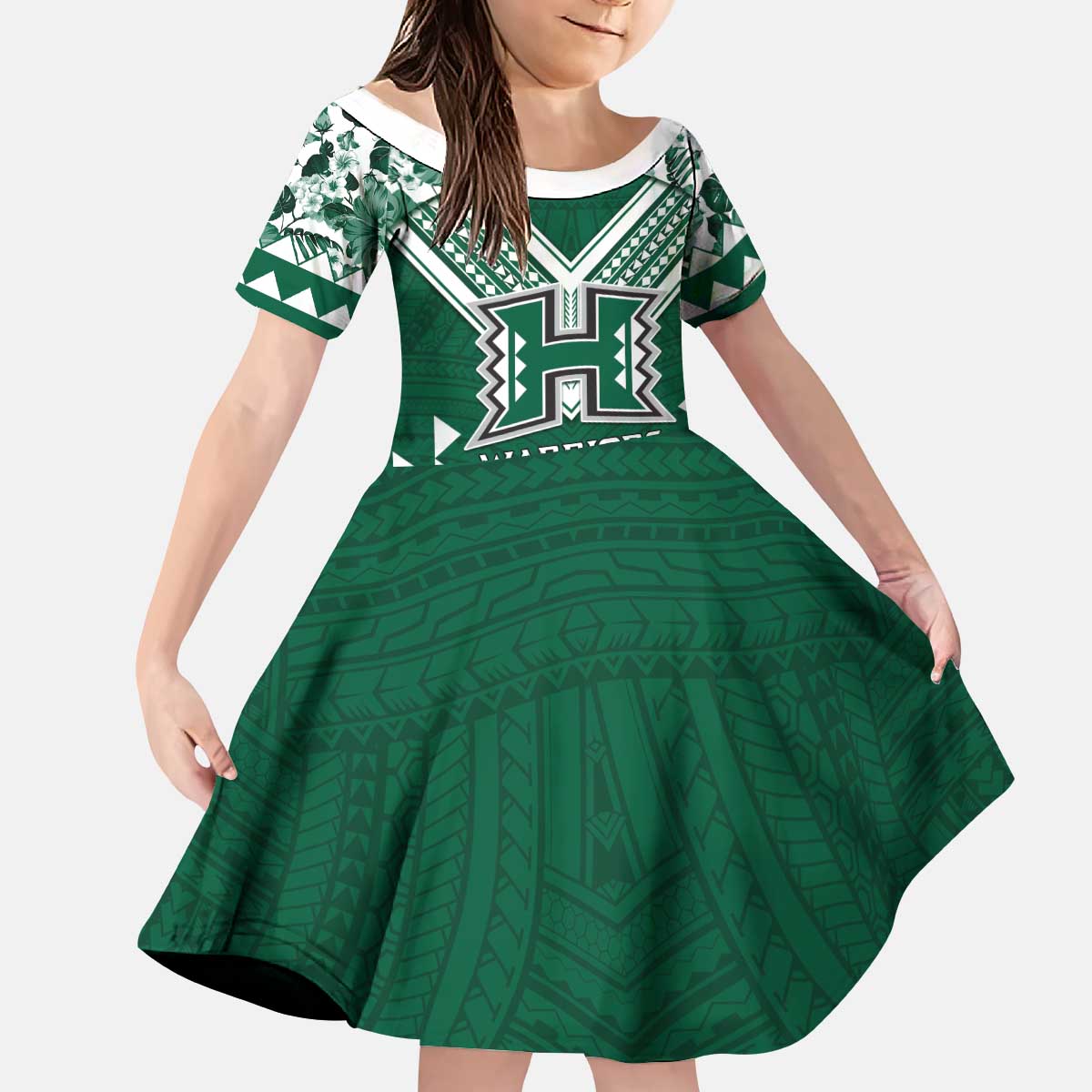 Custom Hawaii Football Kid Short Sleeve Dress Rainbow Warriors Tropical Vibes - Polynesian Pride