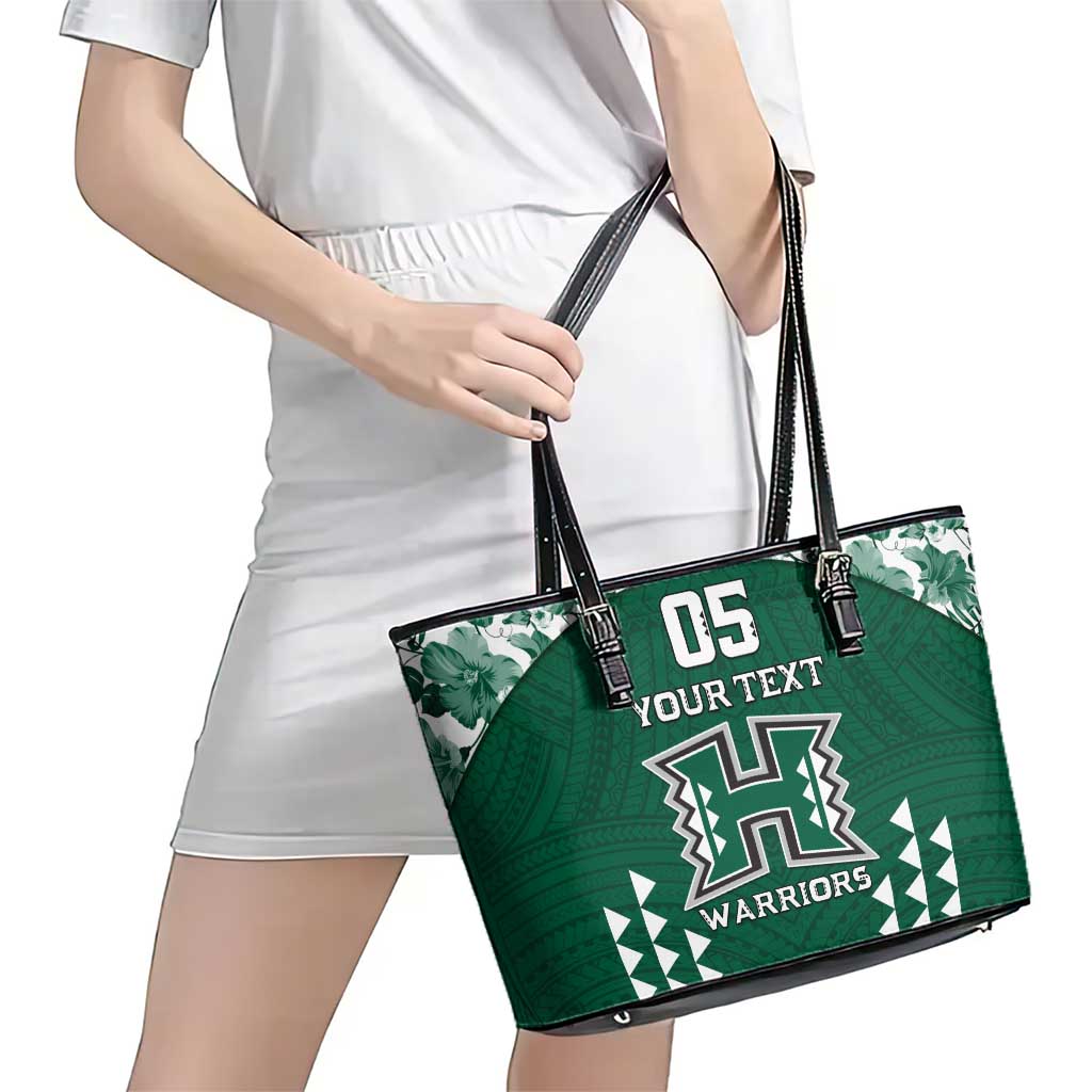 Custom Hawaii Football Leather Tote Bag Rainbow Warriors Tropical Vibes - Polynesian Pride