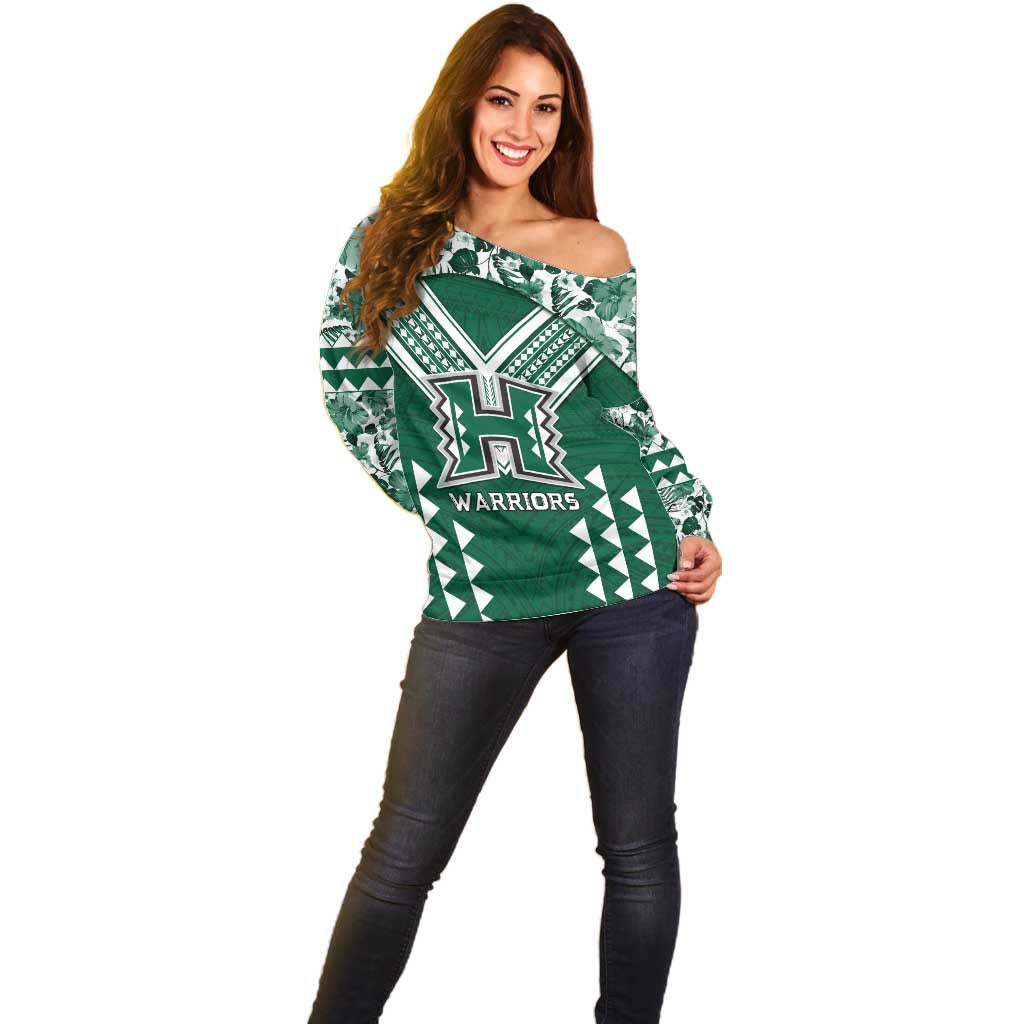 Custom Hawaii Football Off Shoulder Sweater Rainbow Warriors Tropical Vibes - Polynesian Pride