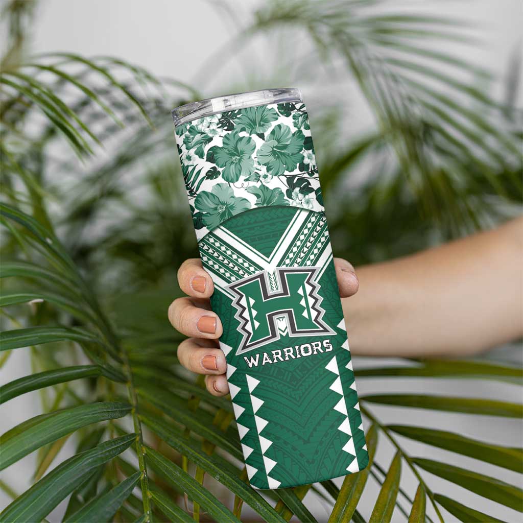 Custom Hawaii Football Skinny Tumbler Rainbow Warriors Tropical Vibes - Polynesian Pride