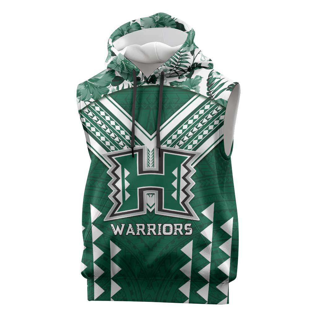 Custom Hawaii Football Sleeveless Hoodie Rainbow Warriors Tropical Vibes LT05 Green - Polynesian Pride