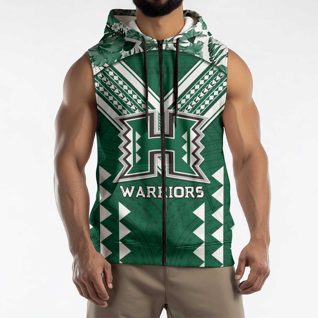 Custom Hawaii Football Sleeveless Zip Hoodie Rainbow Warriors Tropical Vibes - Polynesian Pride