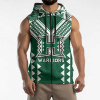 Custom Hawaii Football Sleeveless Zip Hoodie Rainbow Warriors Tropical Vibes - Polynesian Pride