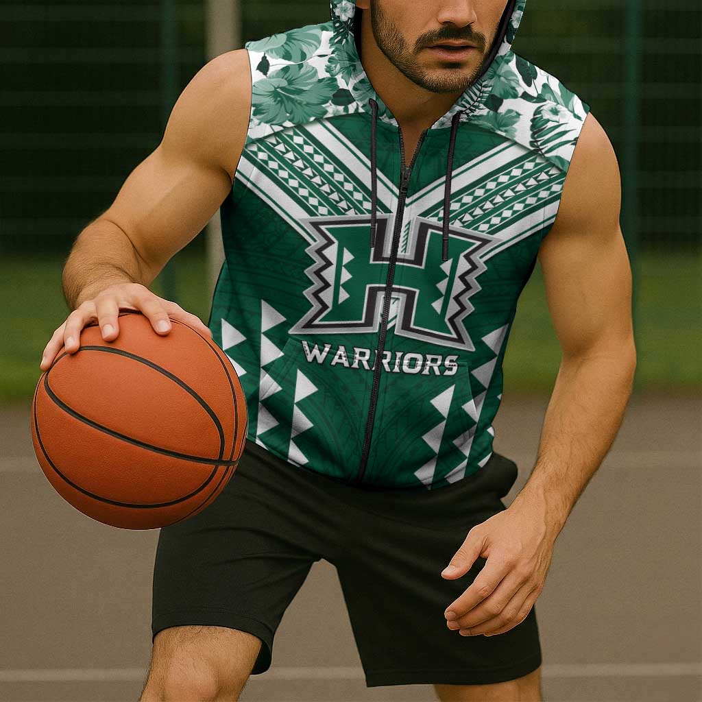 Custom Hawaii Football Sleeveless Zip Hoodie Rainbow Warriors Tropical Vibes - Polynesian Pride