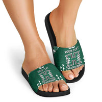 Custom Hawaii Football Slide Sandals Rainbow Warriors Tropical Vibes - Polynesian Pride