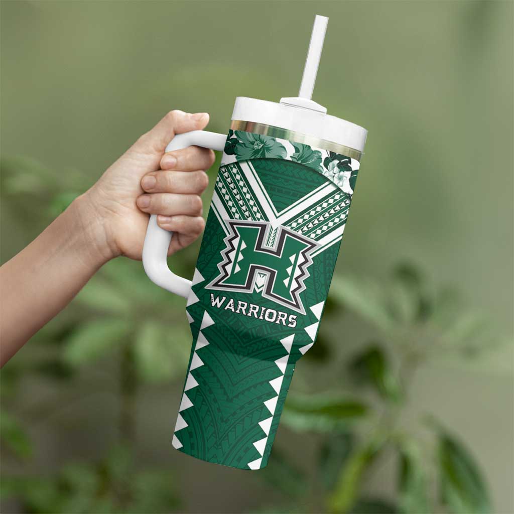 Custom Hawaii Football Tumbler With Handle Rainbow Warriors Tropical Vibes - Polynesian Pride