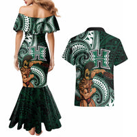 Hawaii Ikaika Warrior Football Couples Matching Mermaid Dress and Hawaiian Shirt Polynesian Tribal Tattoo LT05 - Polynesian Pride