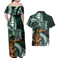 Hawaii Ikaika Warrior Football Couples Matching Off Shoulder Maxi Dress and Hawaiian Shirt Polynesian Tribal Tattoo LT05 - Polynesian Pride