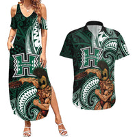Hawaii Ikaika Warrior Football Couples Matching Summer Maxi Dress and Hawaiian Shirt Polynesian Tribal Tattoo LT05 Black - Polynesian Pride