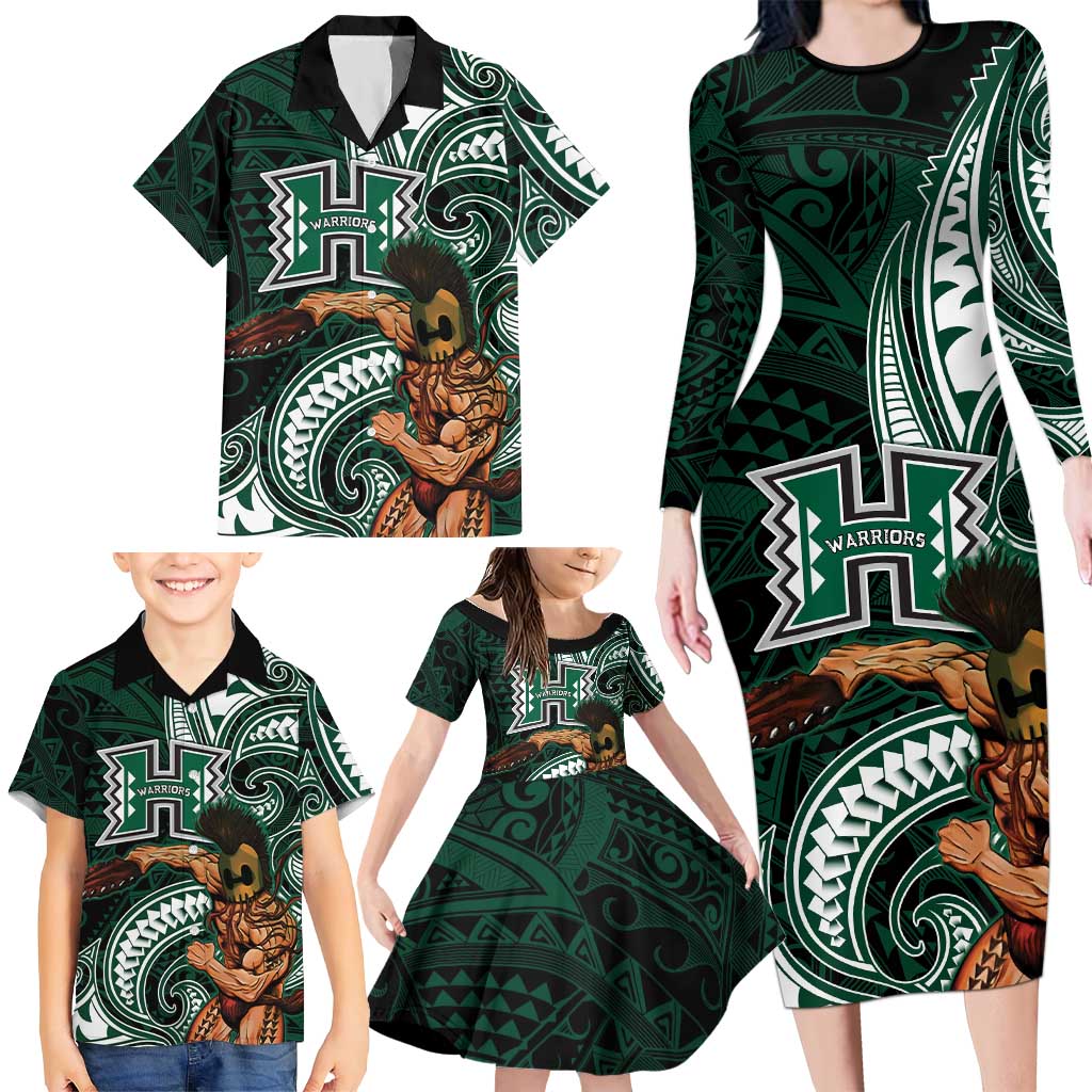Hawaii Ikaika Warrior Football Family Matching Long Sleeve Bodycon Dress and Hawaiian Shirt Polynesian Tribal Tattoo LT05 - Polynesian Pride