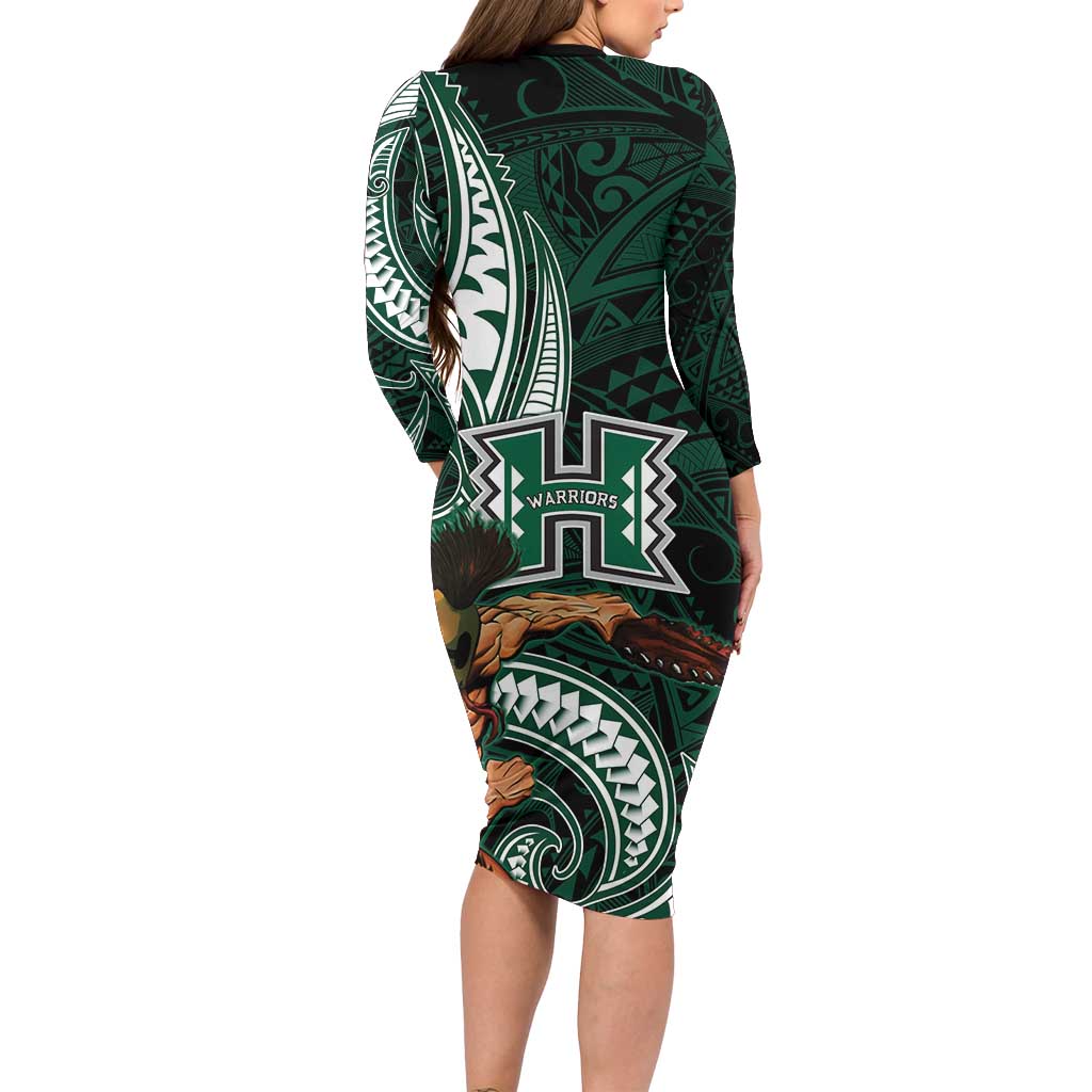 Hawaii Ikaika Warrior Football Family Matching Long Sleeve Bodycon Dress and Hawaiian Shirt Polynesian Tribal Tattoo LT05 - Polynesian Pride