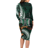 Hawaii Ikaika Warrior Football Family Matching Long Sleeve Bodycon Dress and Hawaiian Shirt Polynesian Tribal Tattoo LT05 - Polynesian Pride