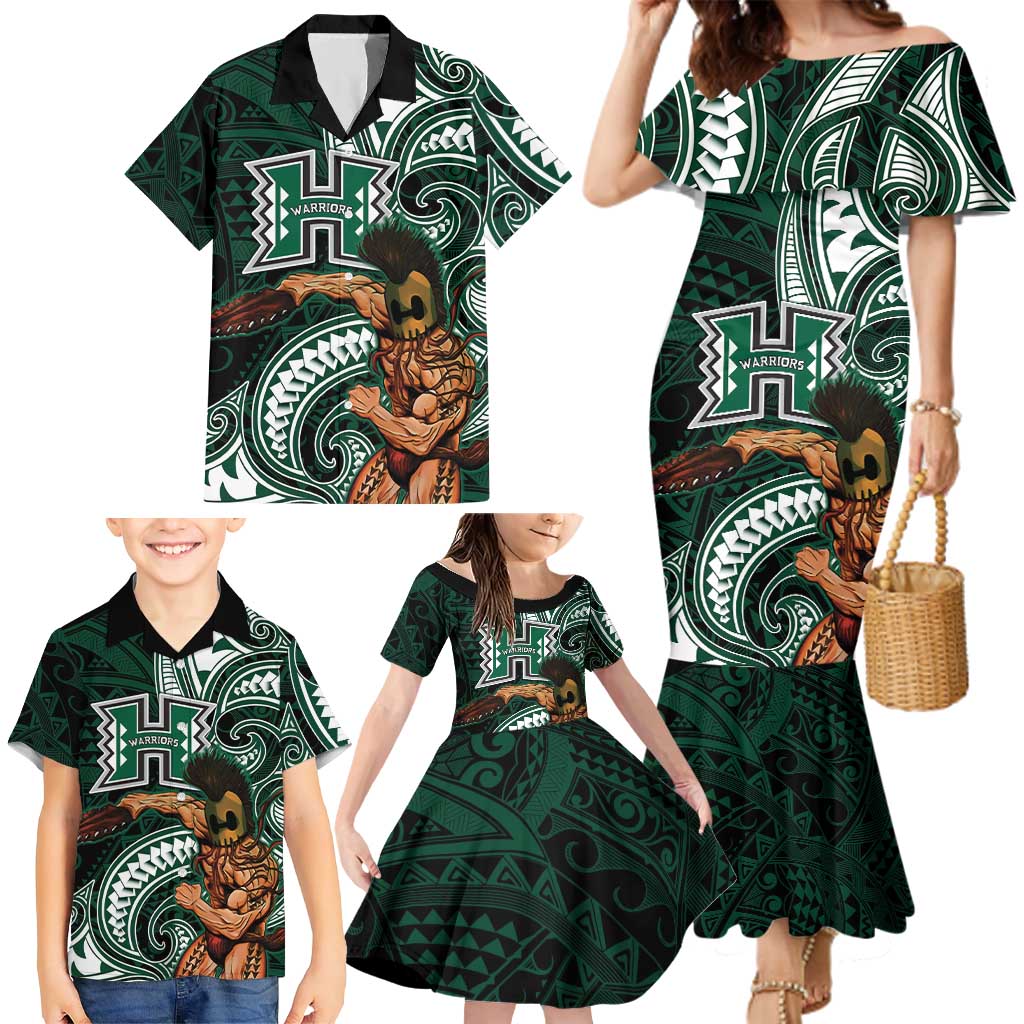Hawaii Ikaika Warrior Football Family Matching Mermaid Dress and Hawaiian Shirt Polynesian Tribal Tattoo - Polynesian Pride