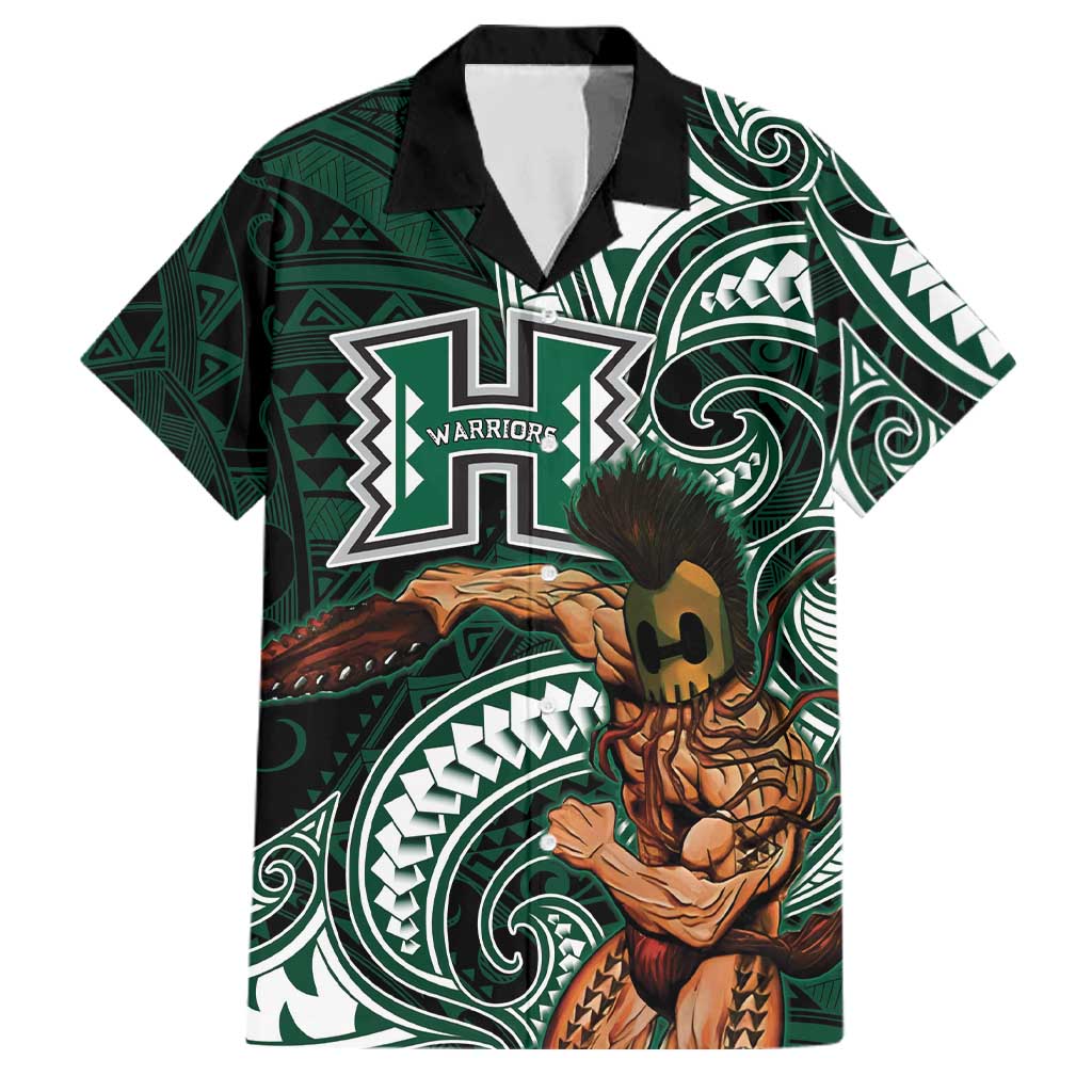 Hawaii Ikaika Warrior Football Family Matching Mermaid Dress and Hawaiian Shirt Polynesian Tribal Tattoo LT05 Dad's Shirt - Short Sleeve Black - Polynesian Pride