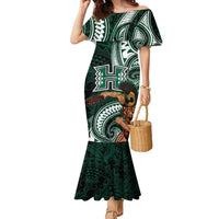 Hawaii Ikaika Warrior Football Family Matching Mermaid Dress and Hawaiian Shirt Polynesian Tribal Tattoo LT05 Mom's Dress Black - Polynesian Pride