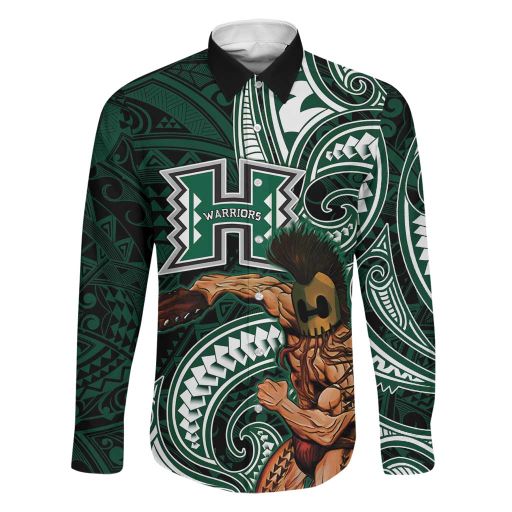Hawaii Ikaika Warrior Football Family Matching Off The Shoulder Long Sleeve Dress and Hawaiian Shirt Polynesian Tribal Tattoo LT05 Dad's Shirt - Long Sleeve Black - Polynesian Pride