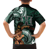 Hawaii Ikaika Warrior Football Family Matching Off Shoulder Maxi Dress and Hawaiian Shirt Polynesian Tribal Tattoo LT05 - Polynesian Pride