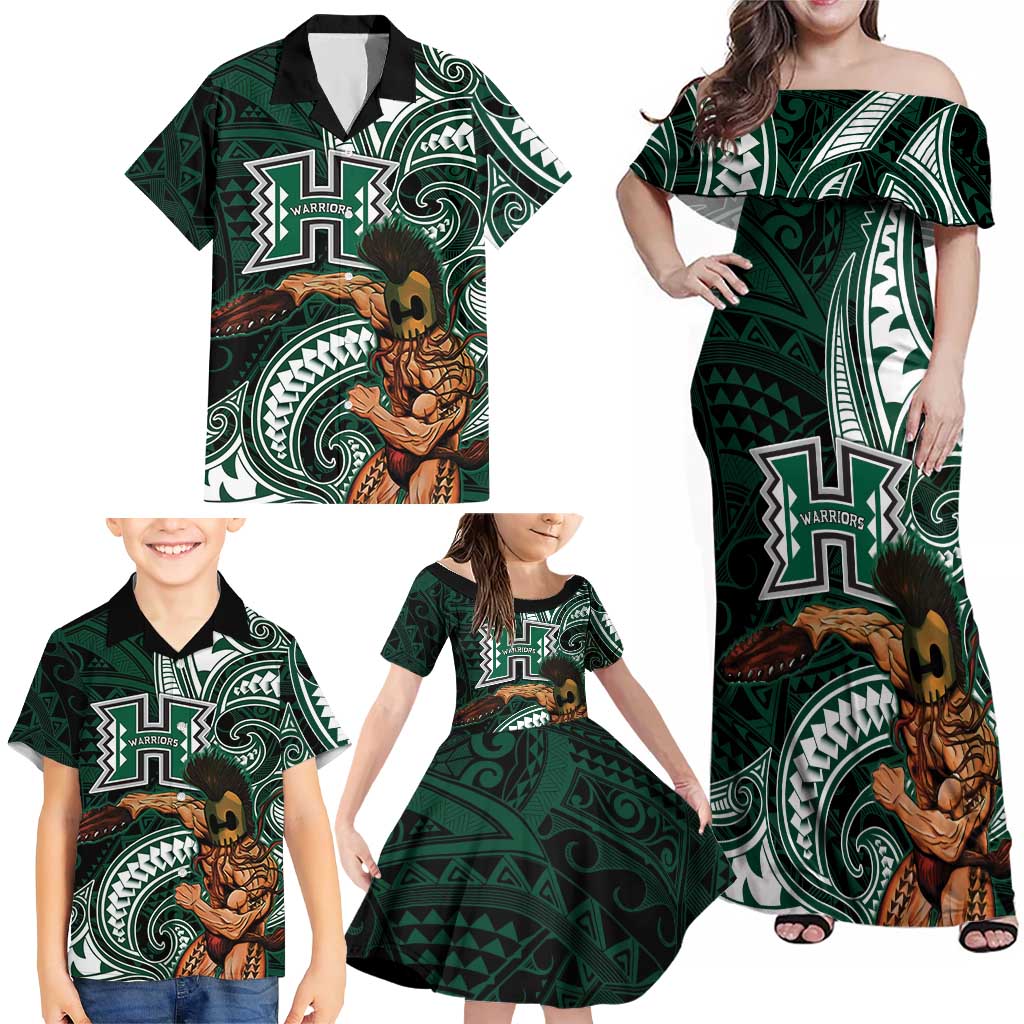 Hawaii Ikaika Warrior Football Family Matching Off Shoulder Maxi Dress and Hawaiian Shirt Polynesian Tribal Tattoo LT05 - Polynesian Pride