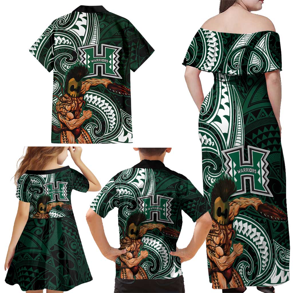 Hawaii Ikaika Warrior Football Family Matching Off Shoulder Maxi Dress and Hawaiian Shirt Polynesian Tribal Tattoo LT05 - Polynesian Pride