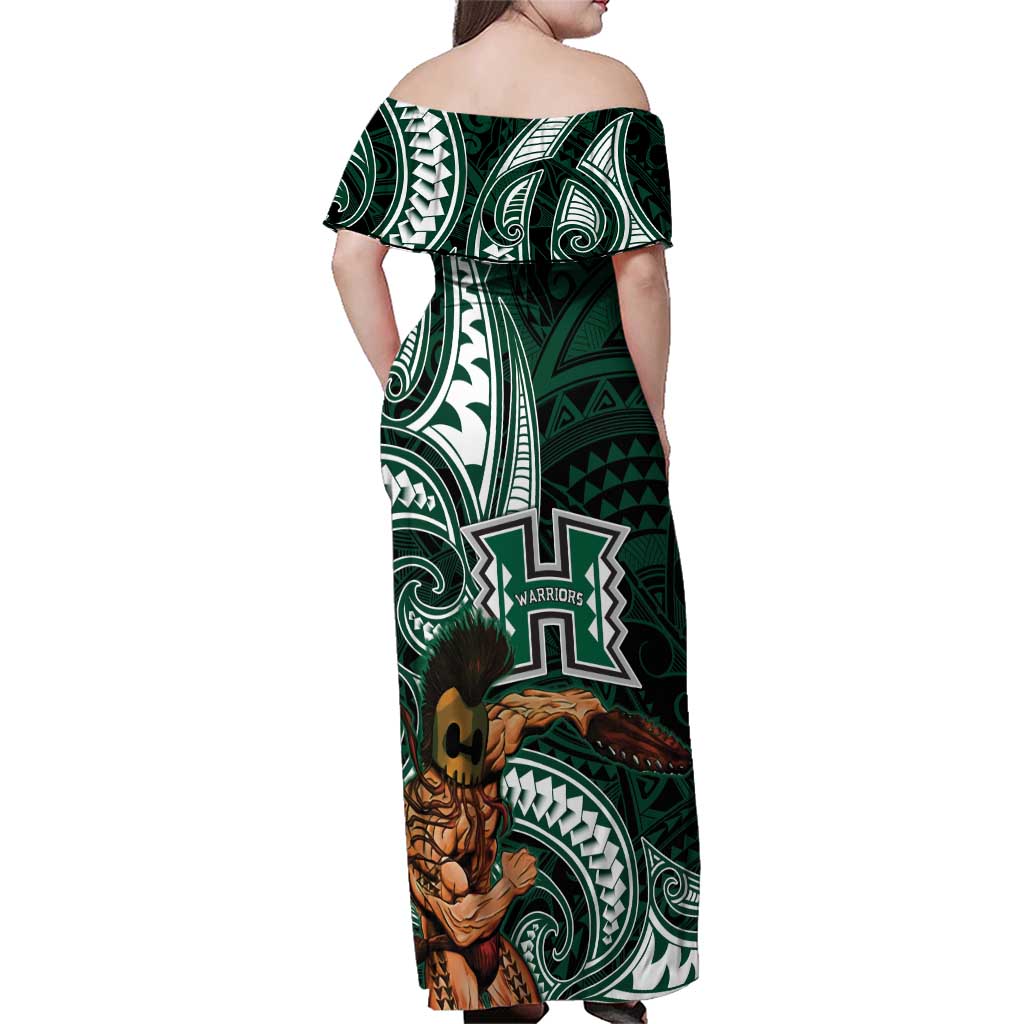 Hawaii Ikaika Warrior Football Family Matching Off Shoulder Maxi Dress and Hawaiian Shirt Polynesian Tribal Tattoo LT05 - Polynesian Pride