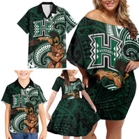 Hawaii Ikaika Warrior Football Family Matching Off Shoulder Short Dress and Hawaiian Shirt Polynesian Tribal Tattoo LT05 - Polynesian Pride