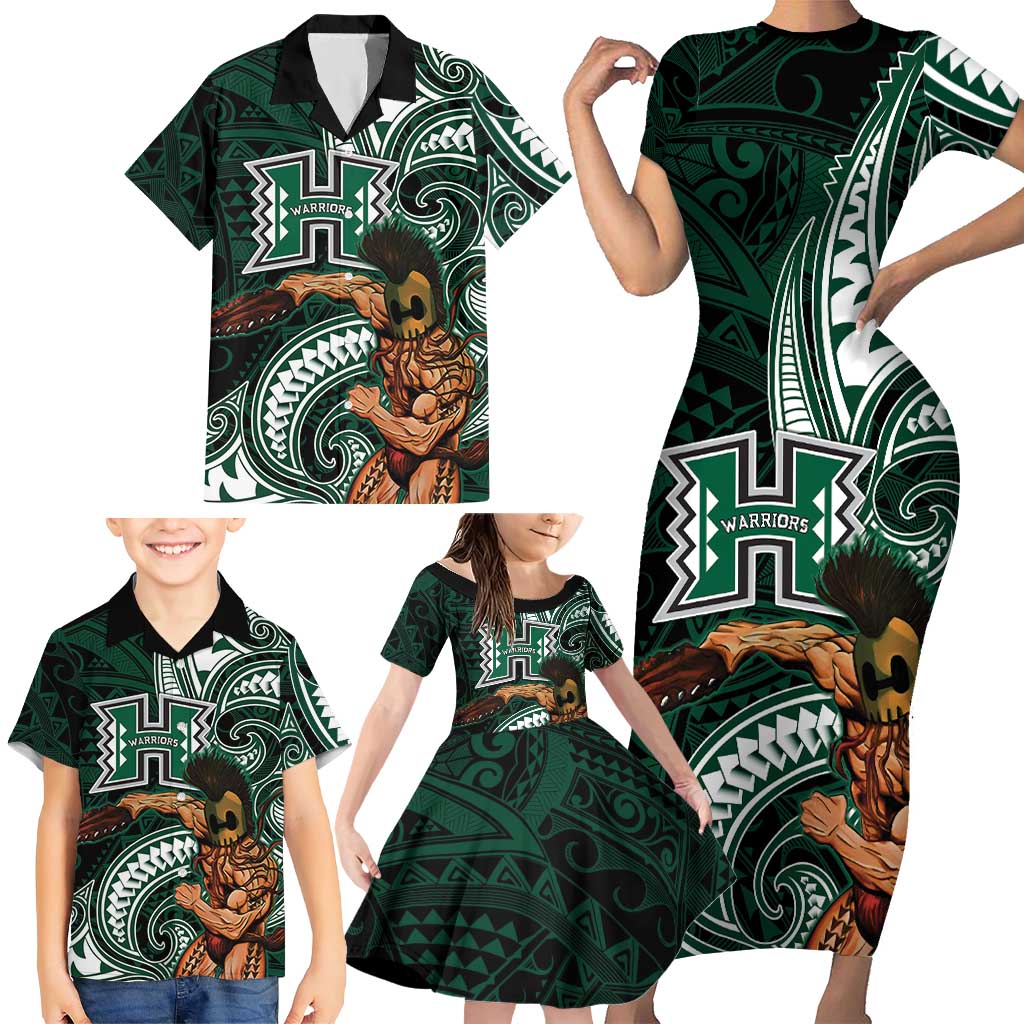 Hawaii Ikaika Warrior Football Family Matching Short Sleeve Bodycon Dress and Hawaiian Shirt Polynesian Tribal Tattoo LT05 - Polynesian Pride