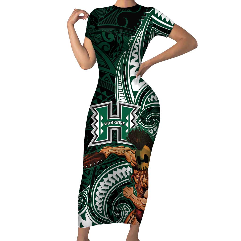 Hawaii Ikaika Warrior Football Family Matching Short Sleeve Bodycon Dress and Hawaiian Shirt Polynesian Tribal Tattoo LT05 Mom's Dress Black - Polynesian Pride